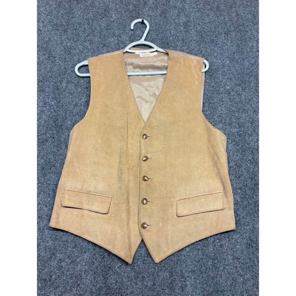 Brooks Brothers Ultra Suede Vest Tan Fox Head Buttons Vintage Mens Medium 37 VTG